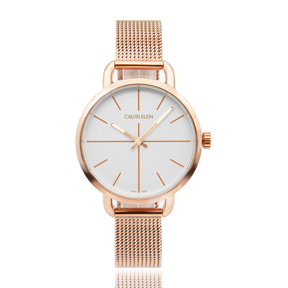 【Calvin Klein 凱文克萊】CK經典簡約 白面 玫瑰金殼 米蘭錶帶 CK錶 (K7B23626)