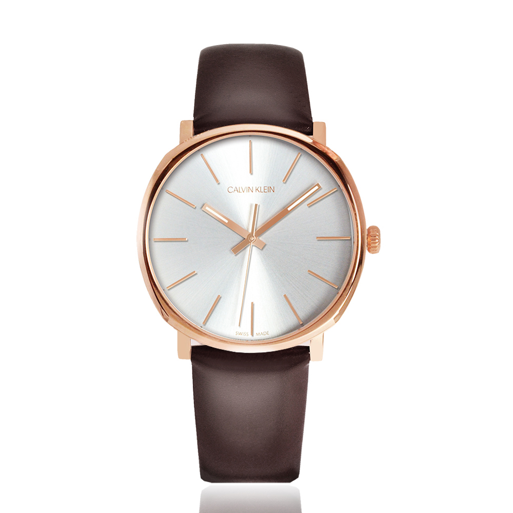 Calvin Klein 美國原廠平行輸入手錶 CK紳士簡約三針皮帶腕錶-白x玫瑰金 K8Q31