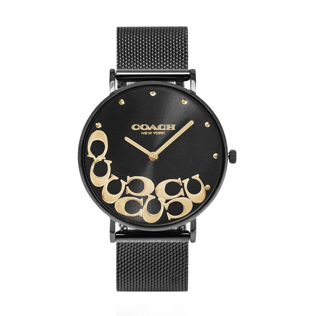 【COACH】COACH 黑框 經典大C黑面 黑米蘭錶帶 女性腕錶 手錶(14503826)