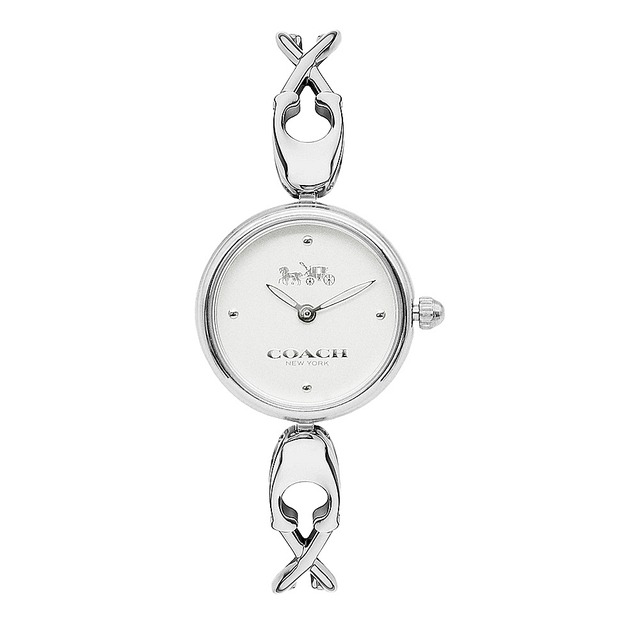 【COACH】銀框 白面 C字交錯手鍊造型設計 女錶 (14503750)