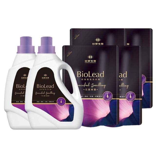 《台塑生醫》BioLead 經典香氛洗衣精 花園精靈*(2瓶+4包)