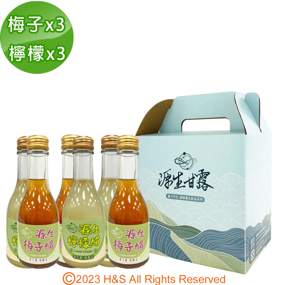 【源生美學】量子序化濃縮果醋(檸檬/梅子各3)手提禮盒(175mlX6瓶)