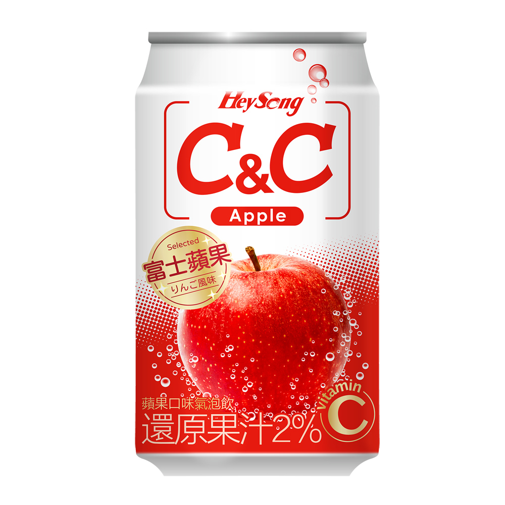 黑松汽水C&C氣泡飲-蘋果口味 330ml (24入/箱)