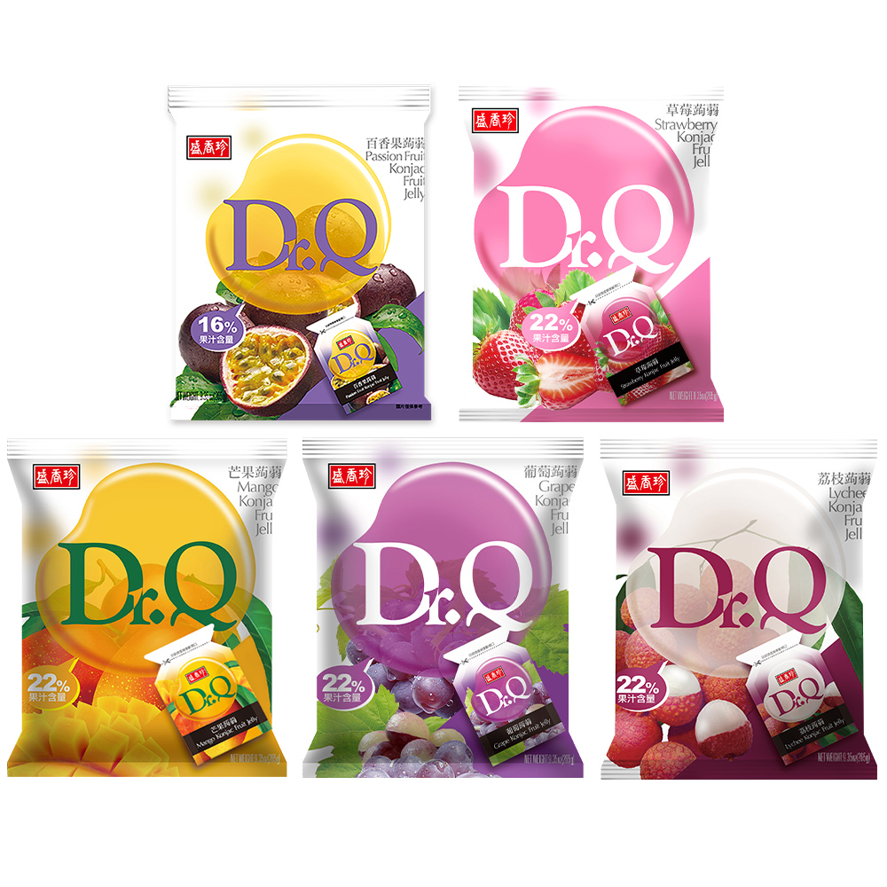 《盛香珍》Dr.Q蒟蒻果凍265g/包(葡萄/荔枝/芒果/百香果/草莓)x4