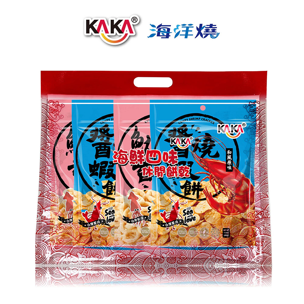 KAKA 海鮮餅乾 40g 四入組 醬燒蝦餅*2+魷魚香圈*2