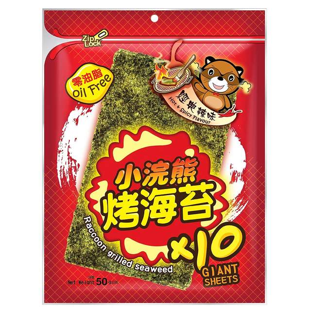【小浣熊】零油脂烤海苔5gx10片/包_(辣味)