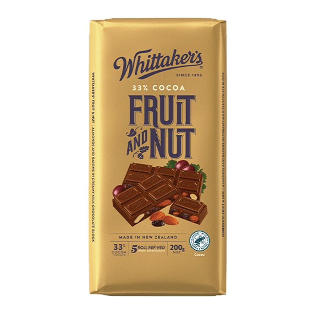 《Whittakers》杏仁葡萄乾夾餡牛奶巧克力片裝(200g)X2