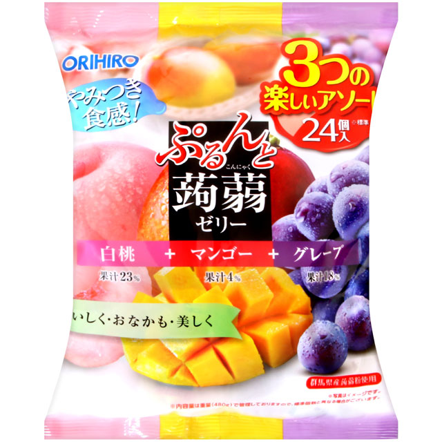 ORIHIRO 蒟蒻果凍-白桃&芒果&葡萄 (480g)