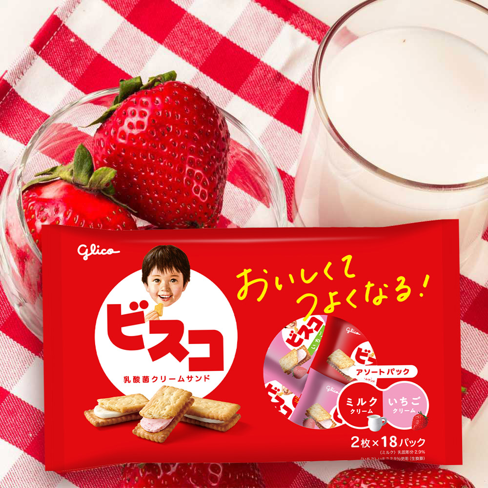 Bisco百思可 綜合乳酸菌夾心餅乾(牛奶&草莓) 144.4g
