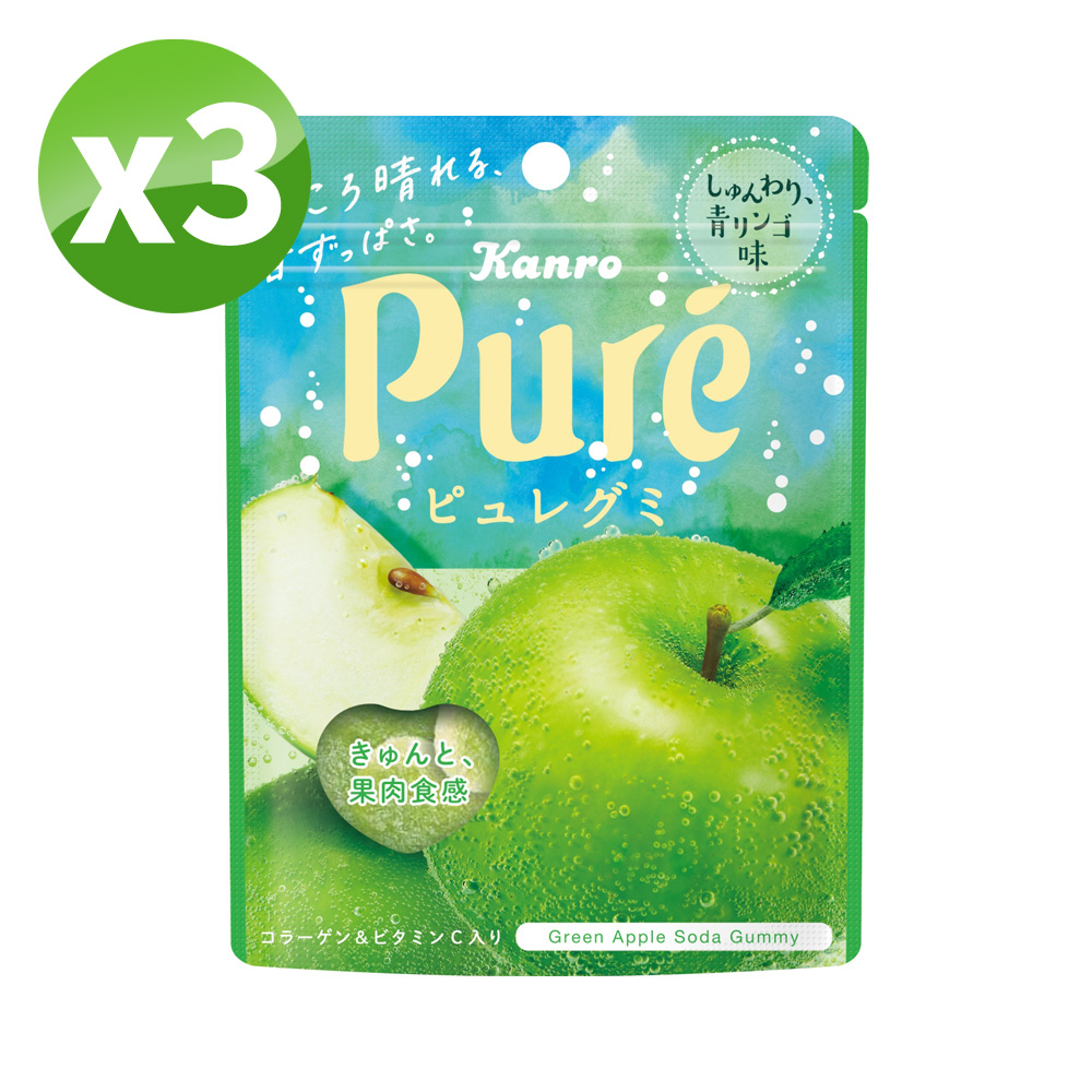 《甘樂 Kanro》日本甘樂鮮果實軟糖-氣泡青蘋果口味(52g)X3包