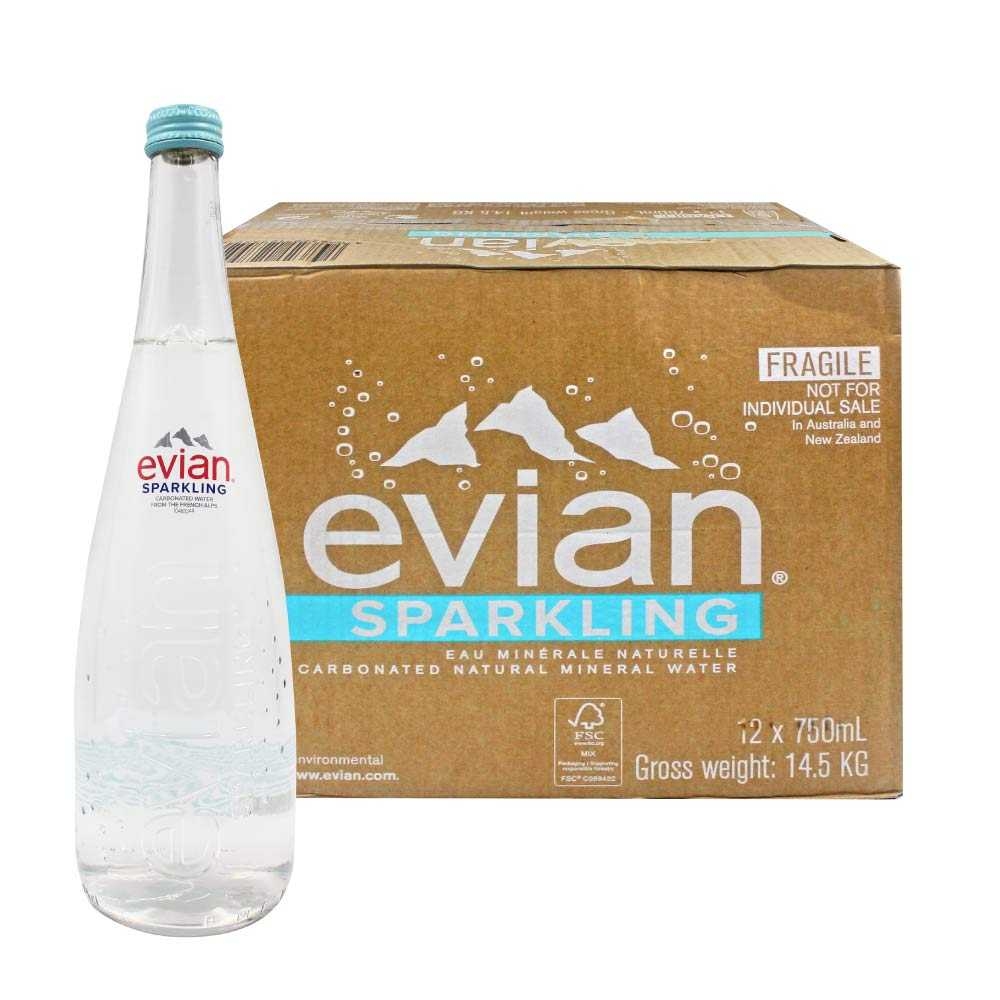 法國 evian 天然氣泡礦泉水750mlx12瓶/箱(玻璃瓶)