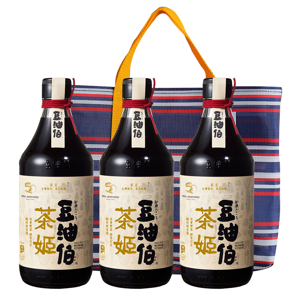 【豆油伯】茶姬釀造醬油三入加贈復古提袋(500mlx3)