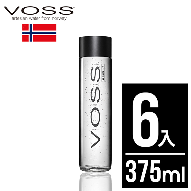 挪威VOSS芙絲頂級氣泡礦泉水(375mlx6入)-時尚玻璃瓶