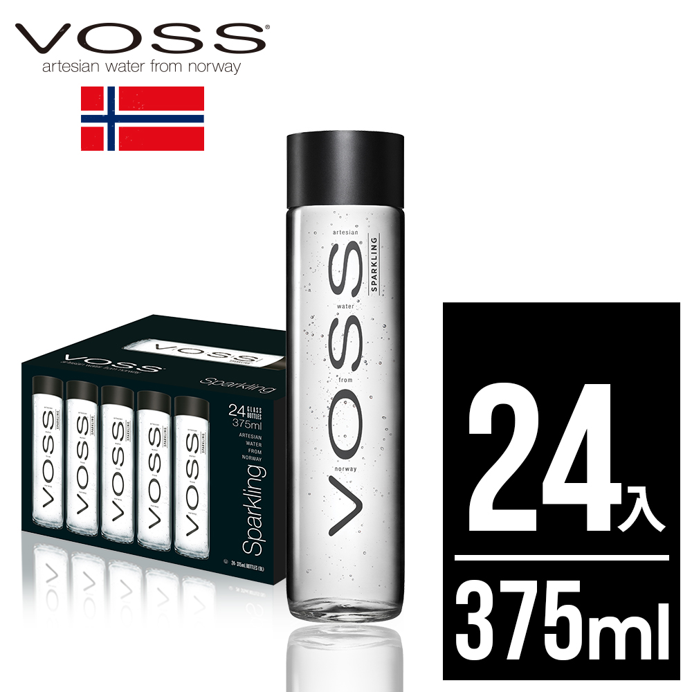 挪威VOSS芙絲頂級氣泡礦泉水(375mlx24入)-時尚玻璃瓶
