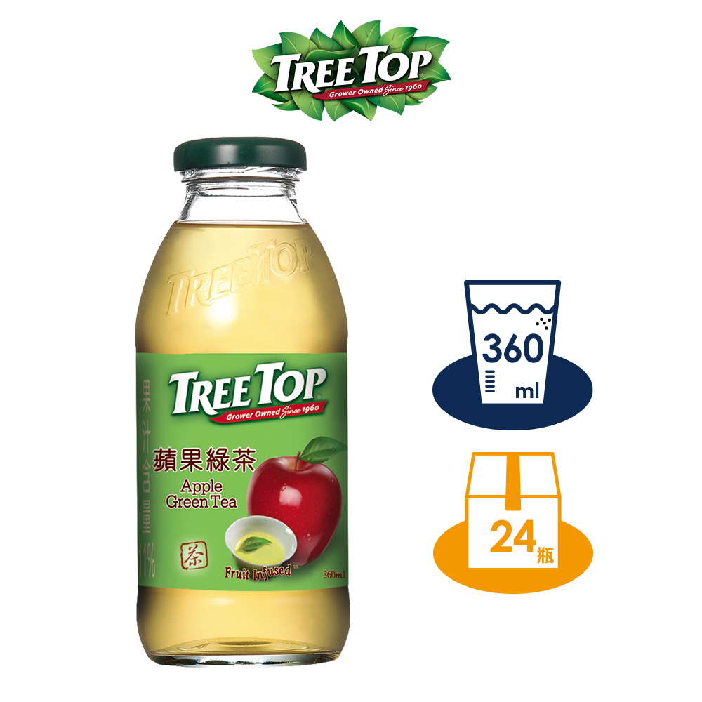 【TREE TOP樹頂】蘋果綠茶 360ML 玻璃瓶x24 箱購