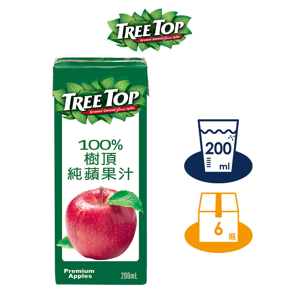 【TREE TOP樹頂】100%純蘋果汁 200ML 利樂包x6