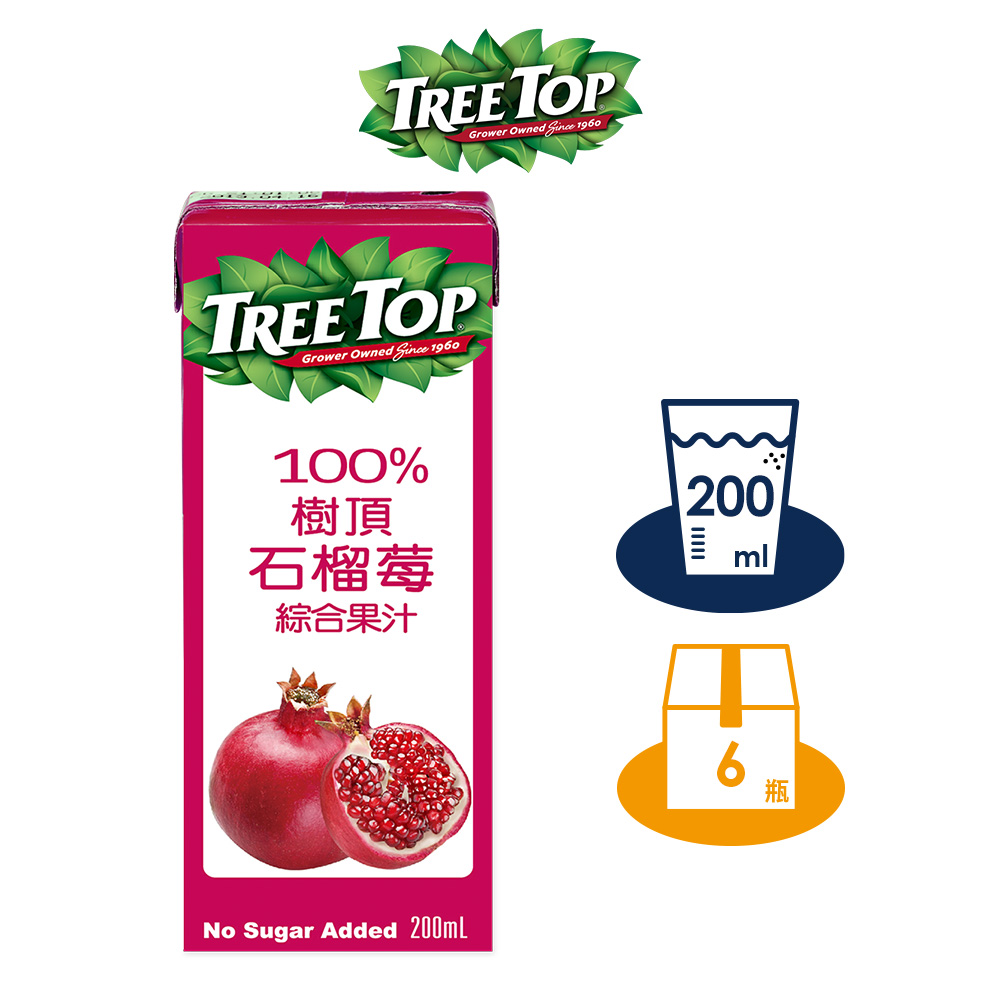 【TREE TOP樹頂】100%石榴莓綜合果汁 200ML 利樂包x6