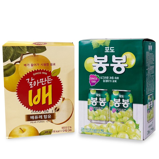 【韓國HAITAI】海太果粒水果汁[238ml*12入/組 葡萄果汁 水梨汁 2組