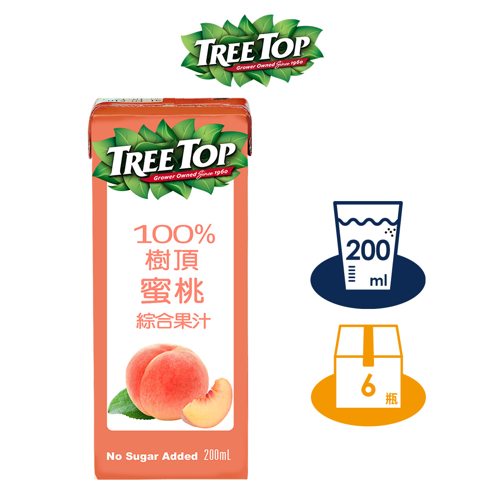 【TREE TOP樹頂】100%水蜜桃綜合果汁 200ML 利樂包x6