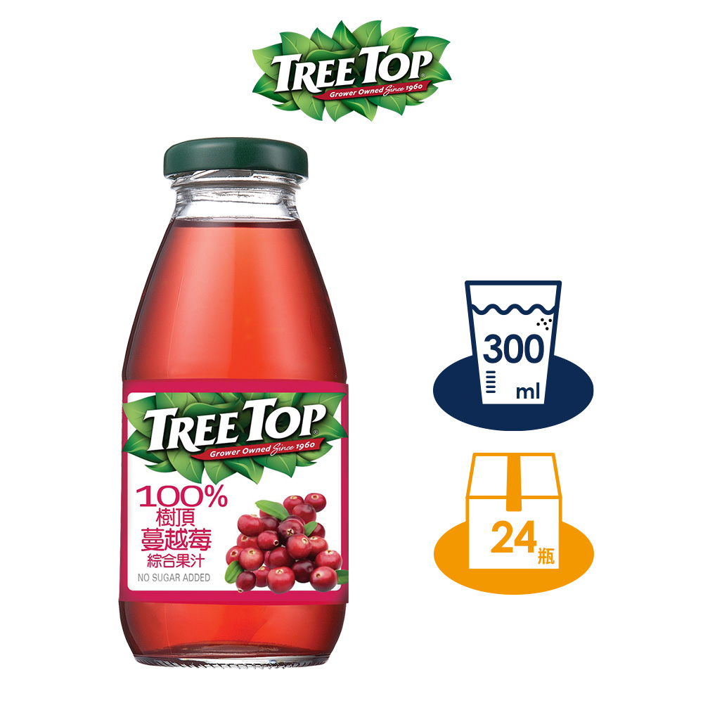 【TREE TOP樹頂】100%蔓越莓綜合果汁 300ML 玻璃瓶x24 箱購