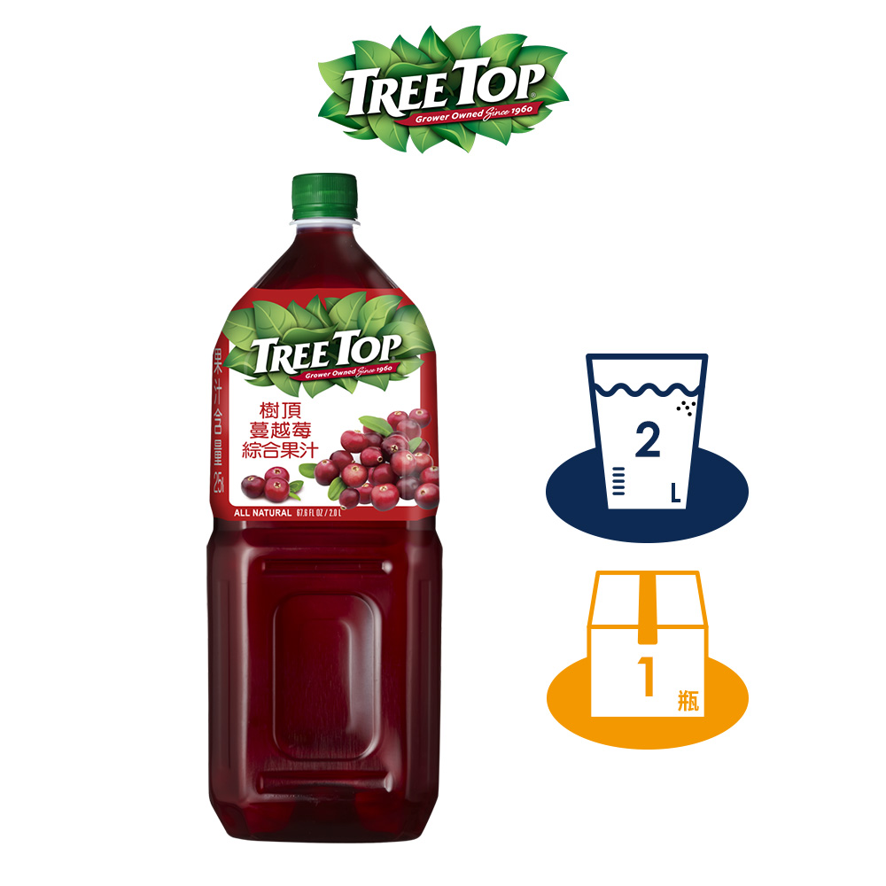 【TREE TOP樹頂】25%蔓越莓綜合果汁 2L 寶特瓶