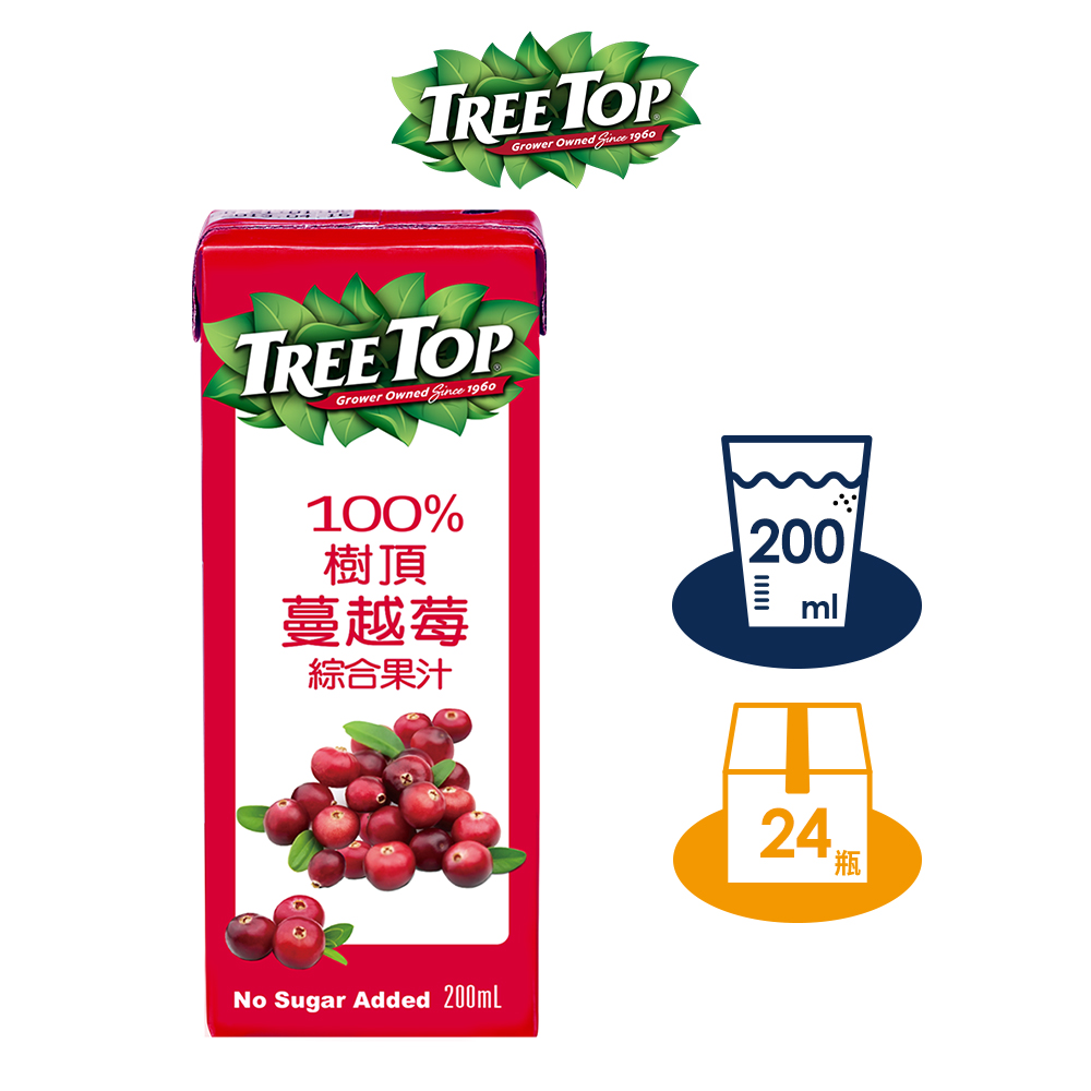 【TREE TOP樹頂】100%嚴選蔓越莓綜合果汁 200ml 利樂包x24 箱購