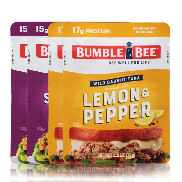 【Bumble Bee】鮪魚即食包4包組-黑胡椒檸檬X2包+泰式椒麻鮪魚X2包(71公克/包) /開封即食