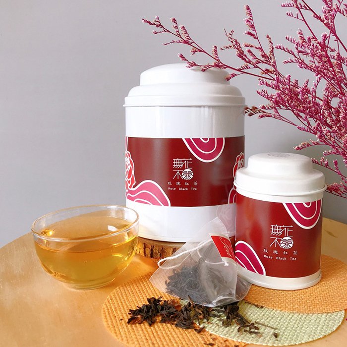 【無花不茶】原葉花茶系列-紅茶款：玫瑰紅茶—3g三角茶包*10入圓鐵罐裝*2罐