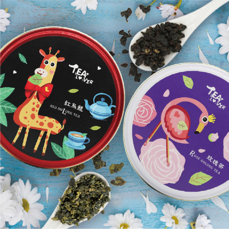 新鳳鳴 原片茶葉禮盒 紅烏龍+玫瑰茶 2罐裝 Tea Lover動物派對紅白圓鐵罐 茶葉 手提禮盒組合
