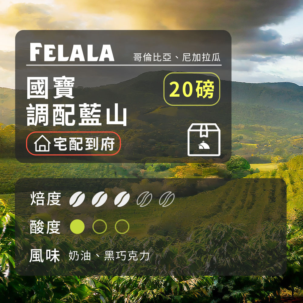 【費拉拉】【中烘焙】國寶 調配藍山 咖啡豆 20磅