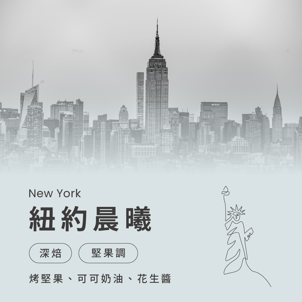城市漫步系列—紐約晨曦 深焙義式加奶首選 精品咖啡推薦 接單現烘(一磅;454g/袋)