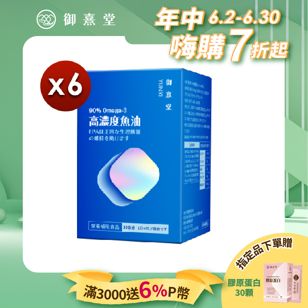 【御熹堂】黃金頂級 90%高濃度專利魚油x6盒 (120顆/盒)