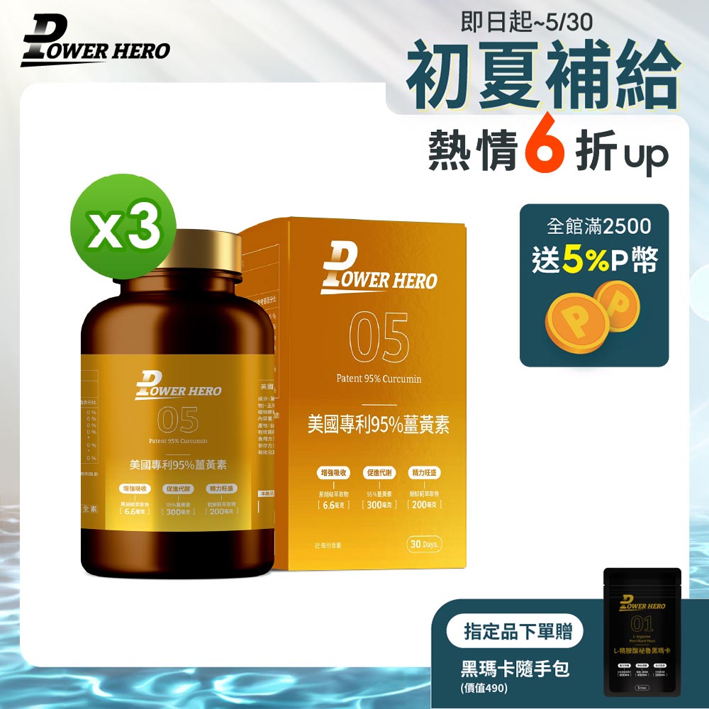 【PowerHero】美國專利95%薑黃素x3盒 (60顆/盒)