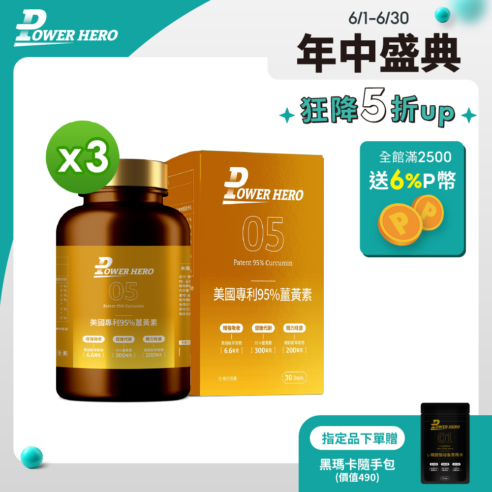 【PowerHero】美國專利95%薑黃素x3盒 (60顆/盒)