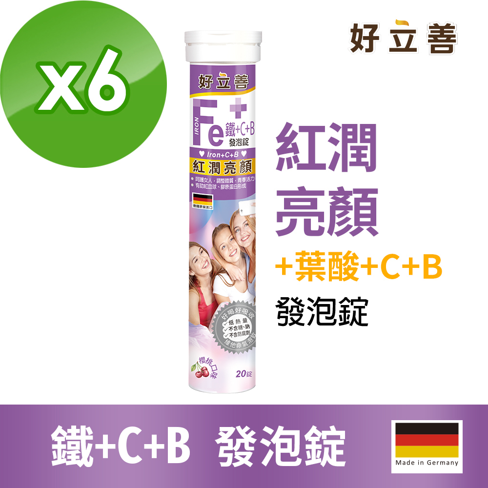 德國 好立善 鐵+C+B發泡錠(20錠)x6