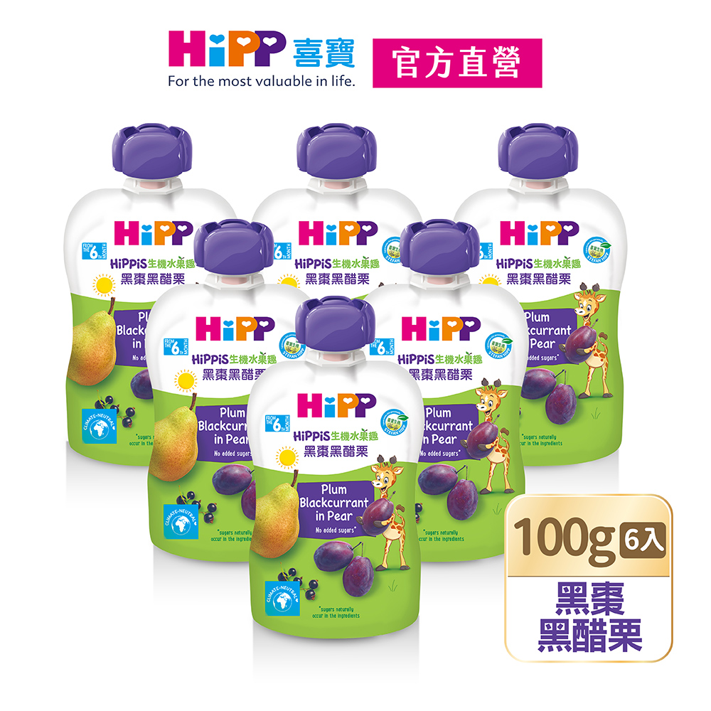 【HiPP喜寶】生機水果趣-黑棗黑醋栗6入組(100g/瓶)