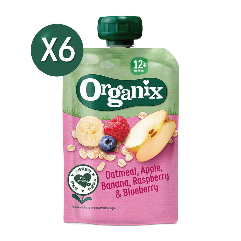 【英國 Organix】燕麥纖泥-蘋果香蕉覆盆莓100gX6