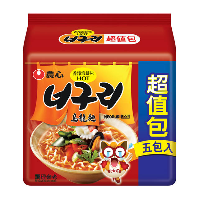 韓國農心 香辣海鮮烏龍麵5入-超值包(600g)