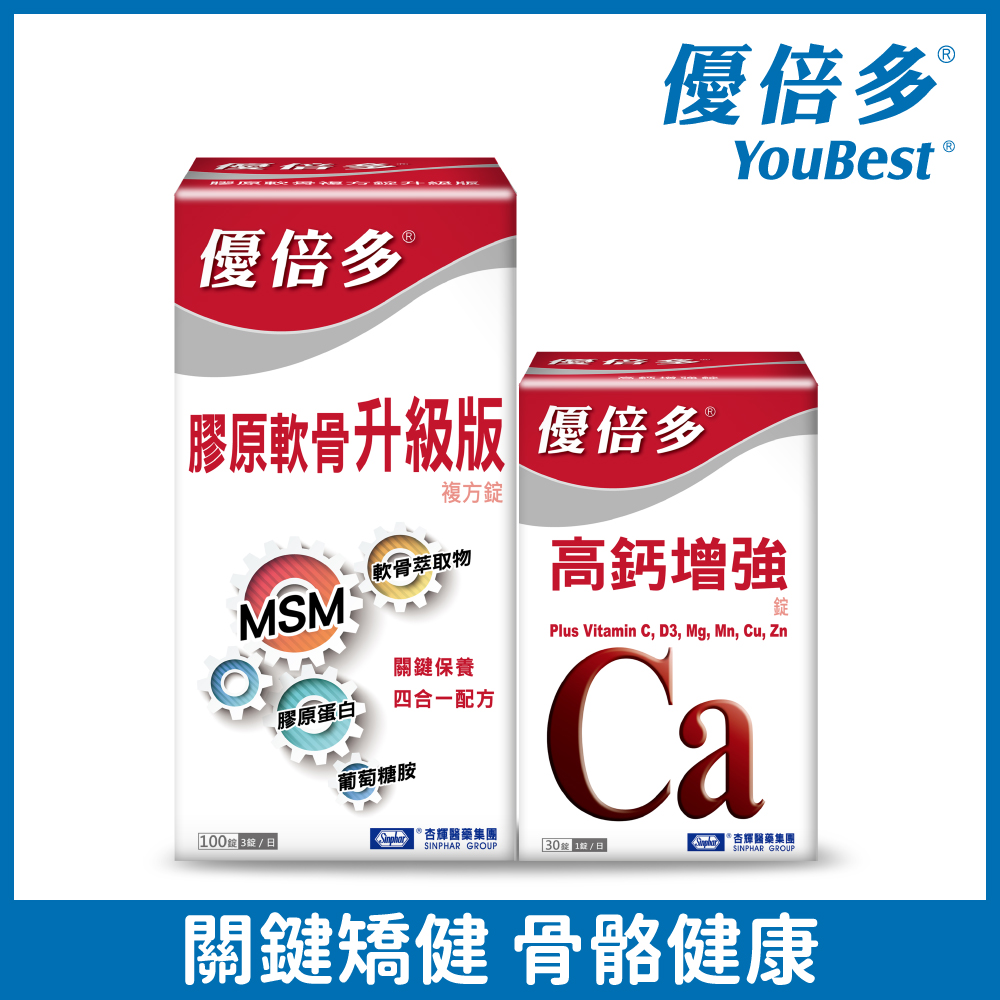 【優倍多YouBest】膠原軟骨複方錠升級版+高鈣組裝100粒+30粒