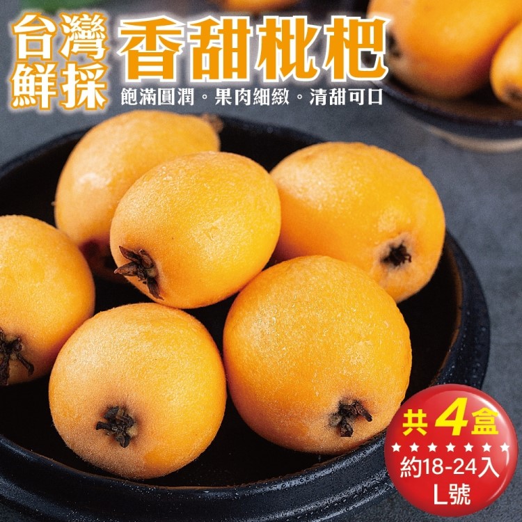 【買2送2-WANG 蔬果】臺灣鮮採香甜枇杷L號(共4盒 18-24入/盒)