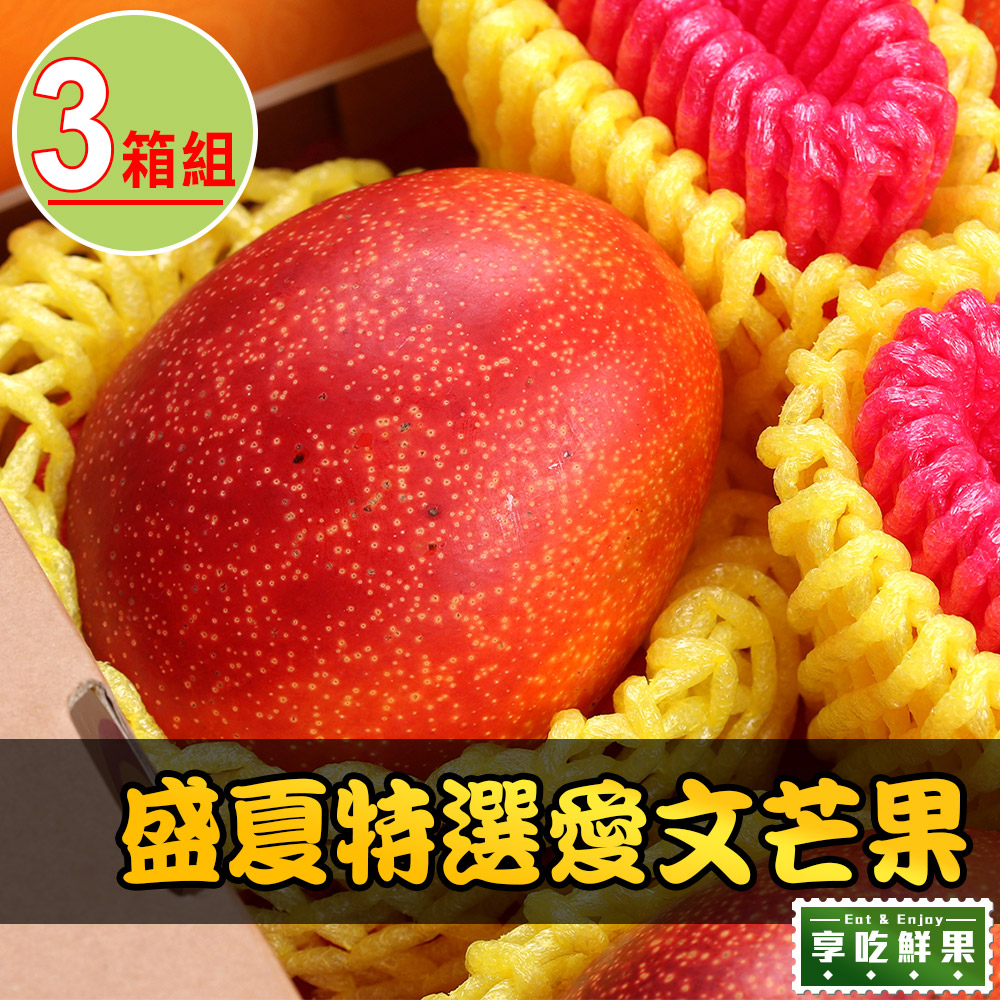 【享吃鮮果】盛夏特選愛文芒果3箱(3台斤±5%/箱/約3-5顆)(大果)