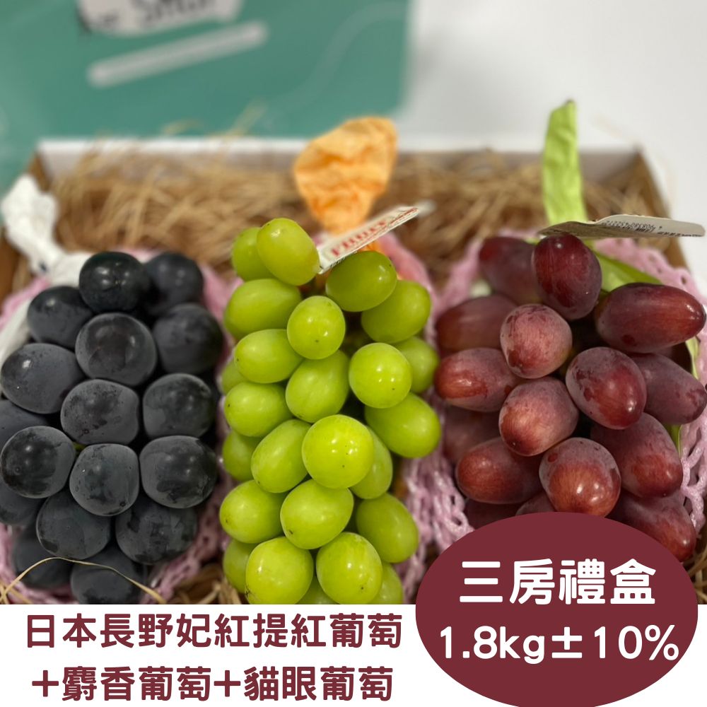 【RealShop 真食材本舖】日本三色葡萄麝香+貓眼+妃紅提葡萄禮盒