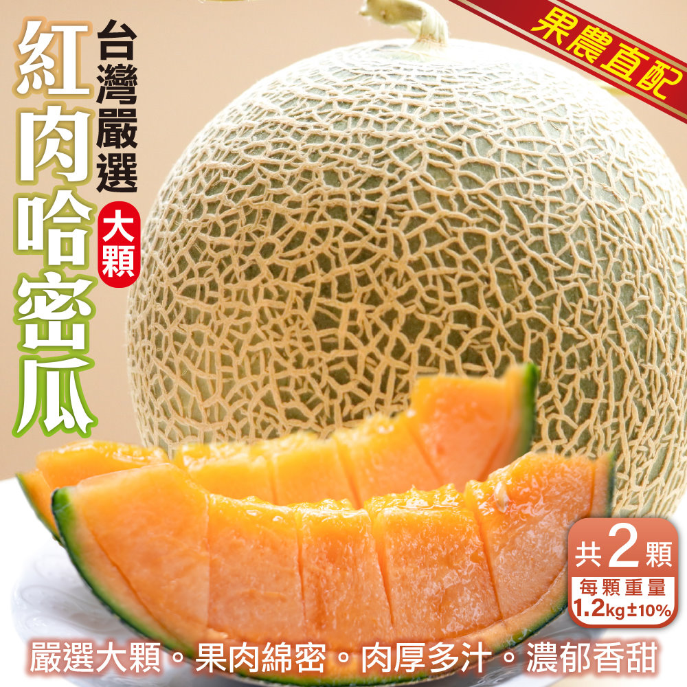 【WANG 蔬果】臺灣嚴選大顆紅肉哈密瓜(2顆/每顆約1.2kg±10%)