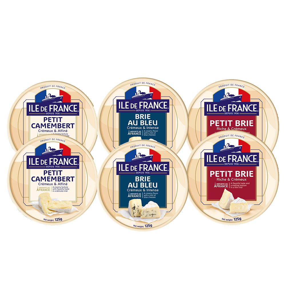 【ILE DE FRANCE 法蘭希】法國 天然乳酪風味組 125g*6入-冷藏配送 (布里乾酪+藍紋+卡門貝爾)