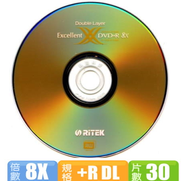 Ritek錸德 8X DVD+ RDL 8.5GB 30片 + 三菱雙頭筆一支