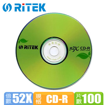 錸德 Ritek 環保綠葉 52X CD-R (100片)