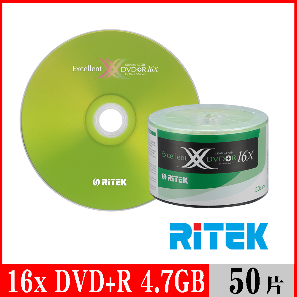 RITEK錸德 16X DVD+R 4.7GB X版/50片裸裝