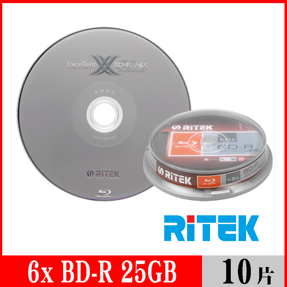 RITEK錸德 6X BD-R 25GB 藍光片 X版/10片布丁桶裝