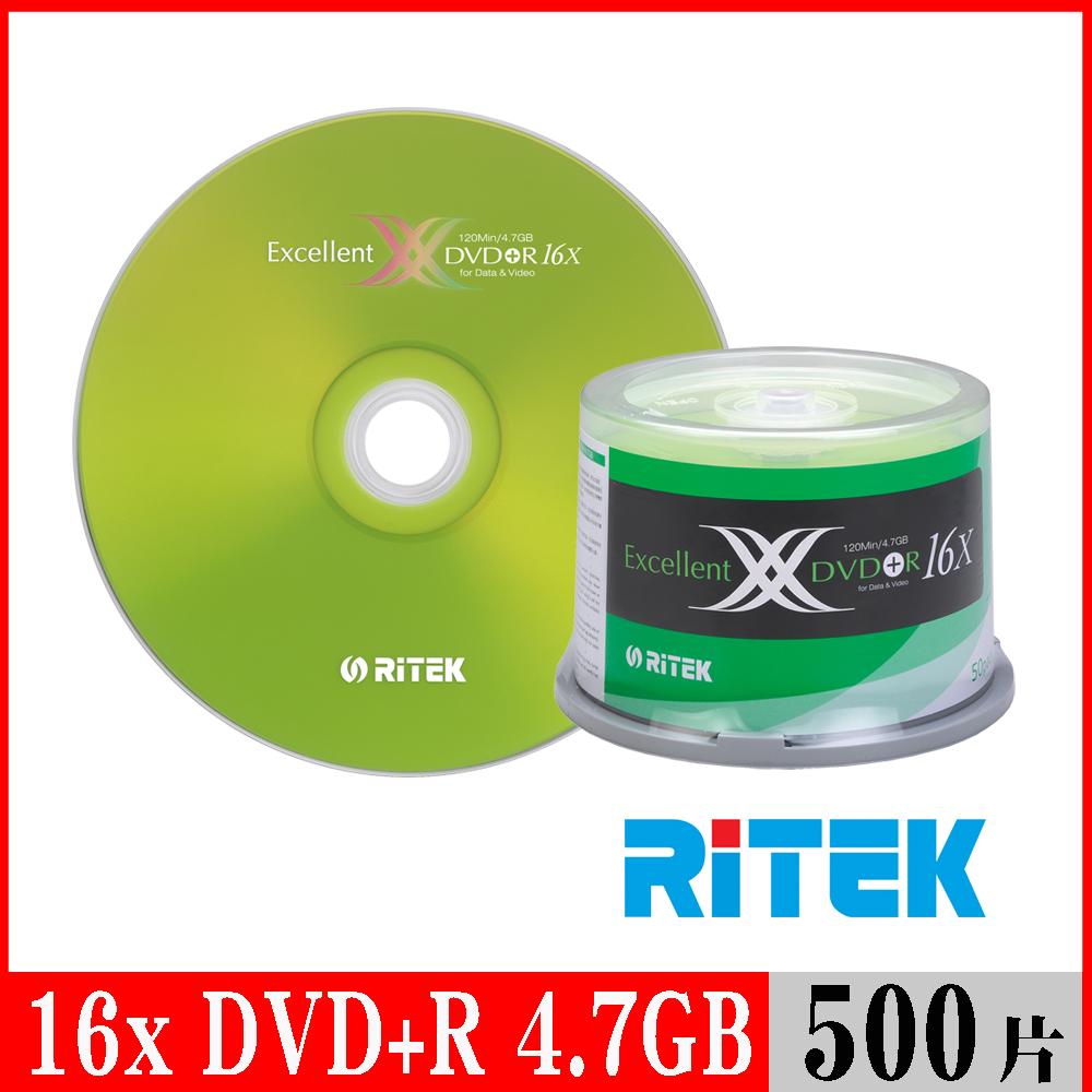 RITEK錸德 16X DVD+R 4.7GB X版/500片布丁桶裝