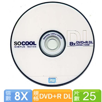 SOCOOL DVD+R 8X DL 25片裝